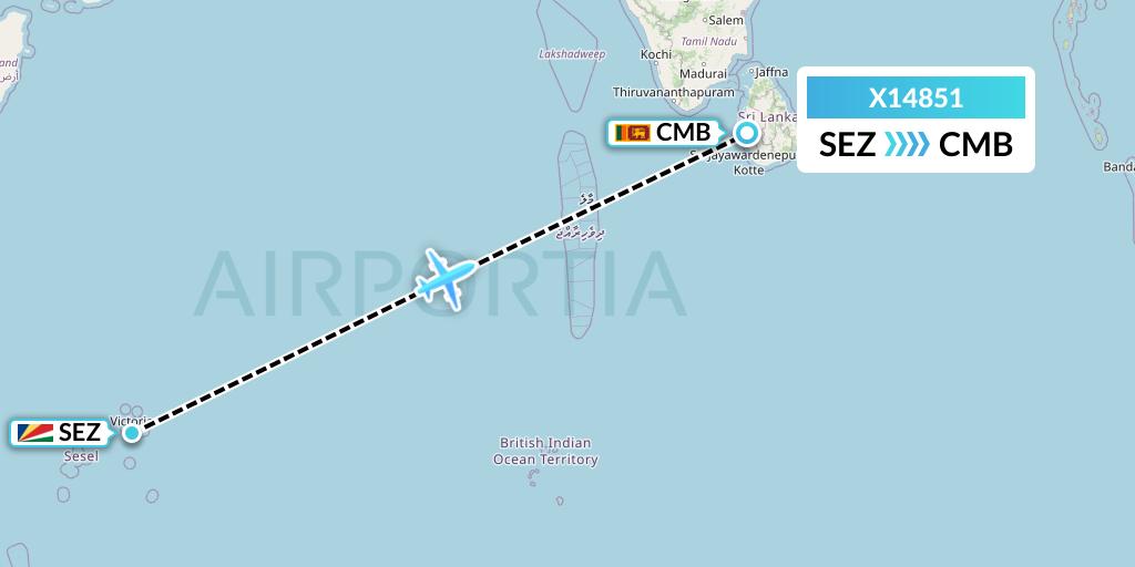 X14851 Nik Airways Flight Map: Victoria to Colombo