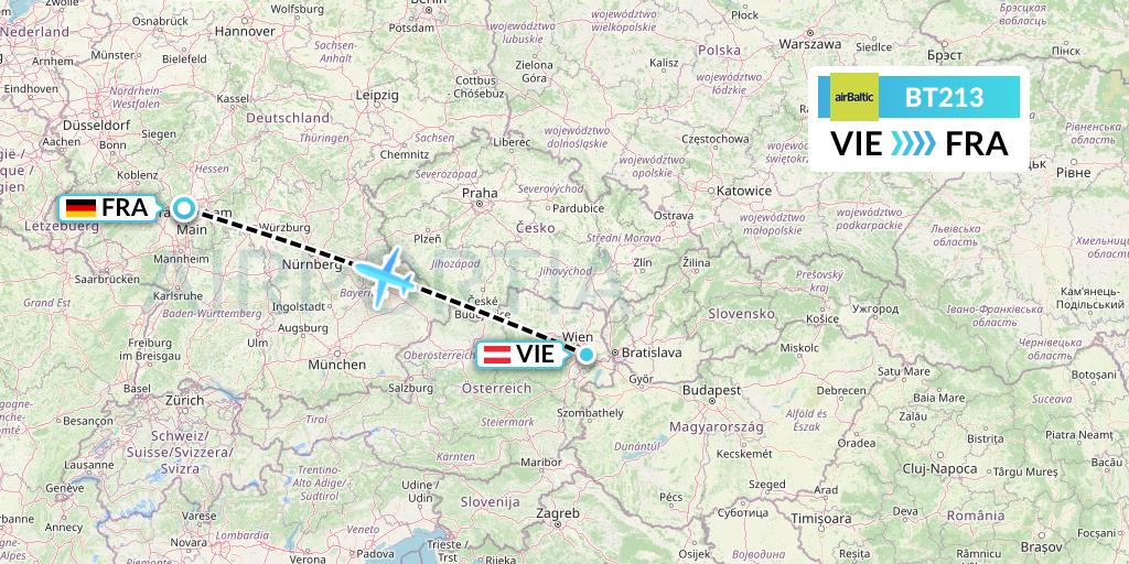 BT213 Air Baltic Flight Map: Vienna to Frankfurt