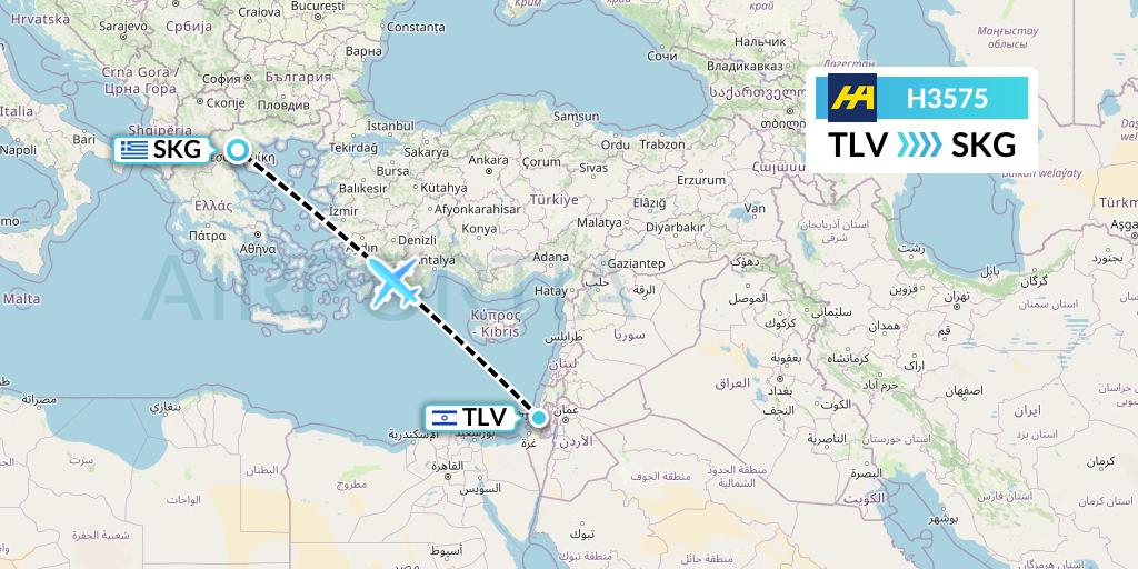 H3575 Harbour Air Flight Map: Tel Aviv to Thessaloniki