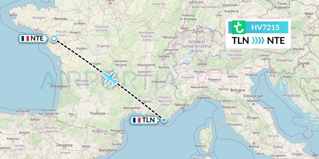 HV7215 Transavia Flight Map: Toulon to Nantes