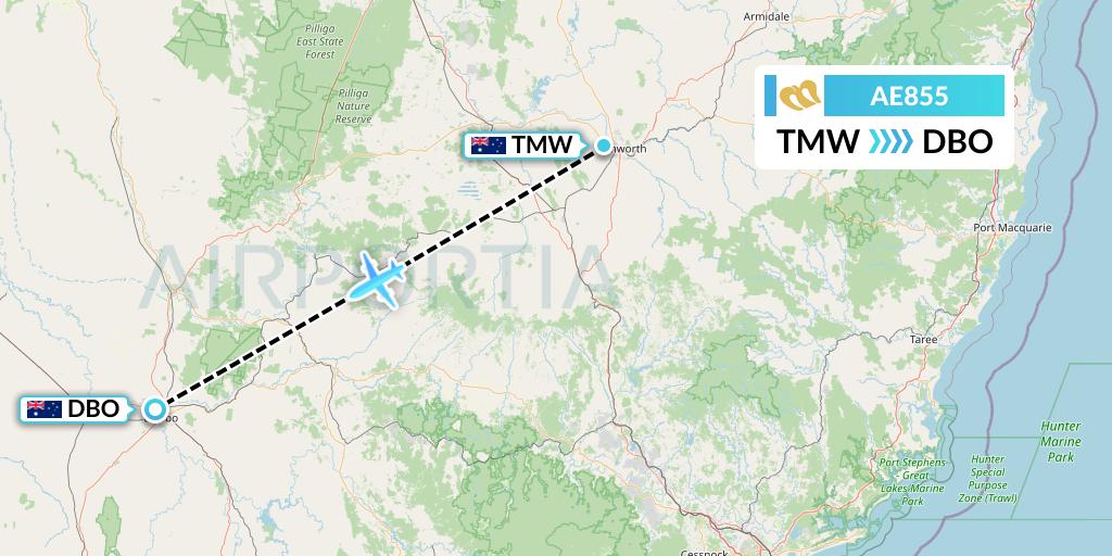 AE855 Mandarin Airlines Flight Map: Tamworth to Dubbo
