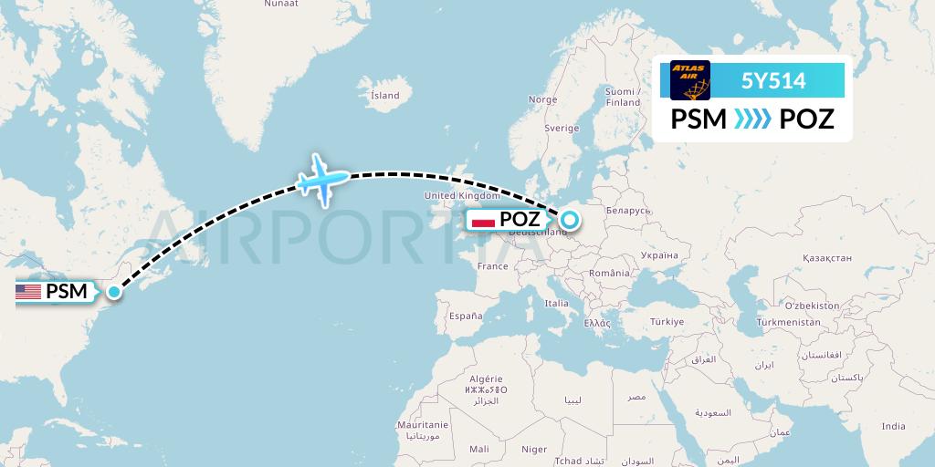 5Y514 Atlas Air Flight Map: Portsmouth to Poznan