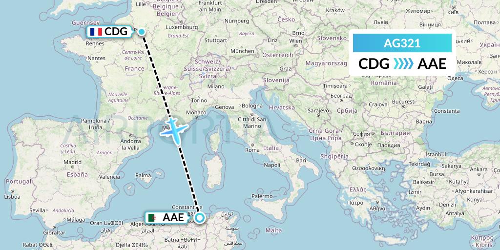AG321 Aruba Airlines Flight Map: Paris to Annaba