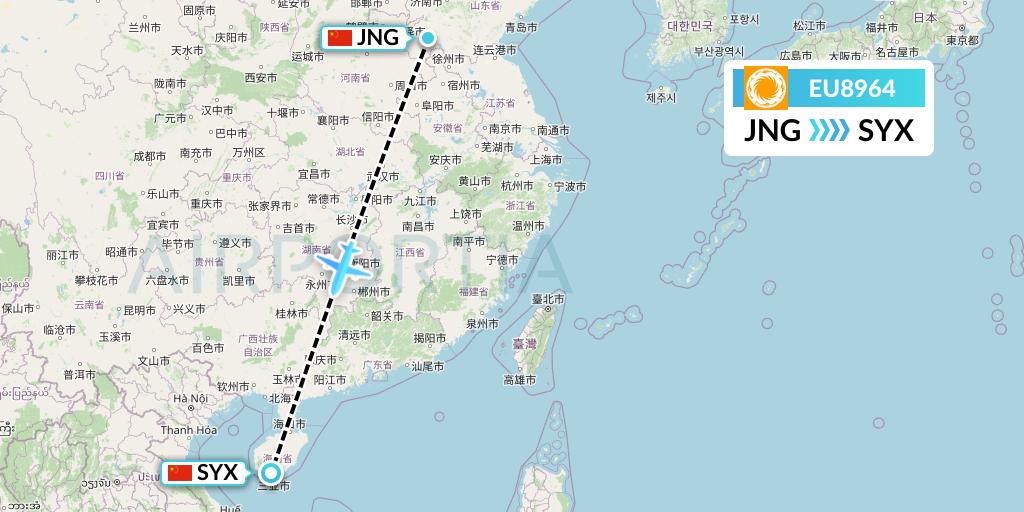 EU8964 Chengdu Airlines Flight Map: Jining to Sanya