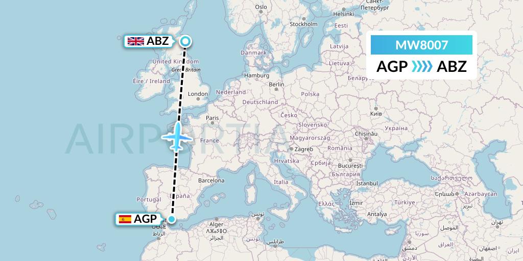 MW8007 Mokulele Flight Service Flight Map: Malaga to Aberdeen