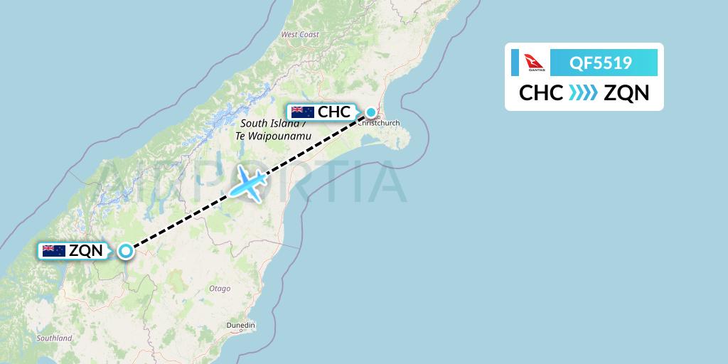QF5519 Qantas Flight Map: Christchurch to Queenstown