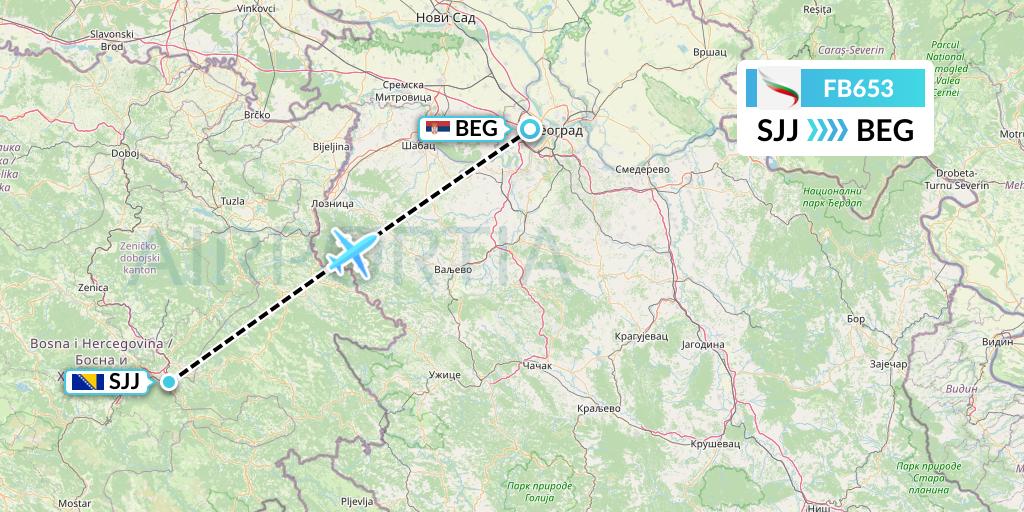 FB653 Bulgaria Air Flight Map: Sarajevo to Belgrade