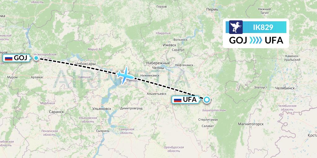 IK829 Air Kiribati Flight Map: Nizhny Novgorod to Ufa