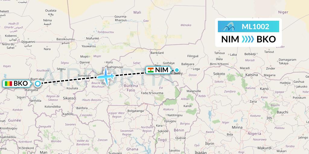ML1002 Air Mediterranee Flight Map: Niamey to Bamako