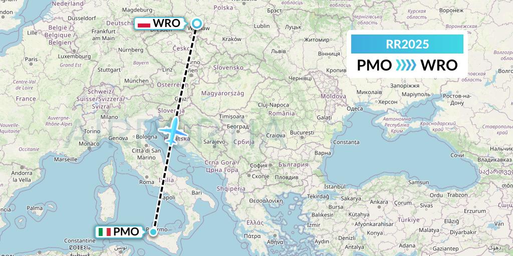 RR2025 Royal Air Force Flight Map: Palermo to Wroclaw