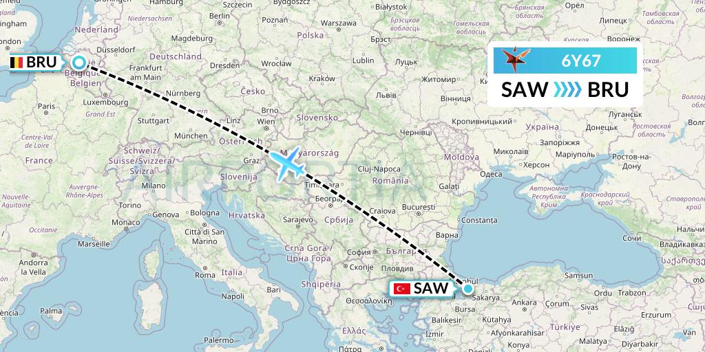 6Y67 SmartLynx Flight Map: Istanbul to Brussels