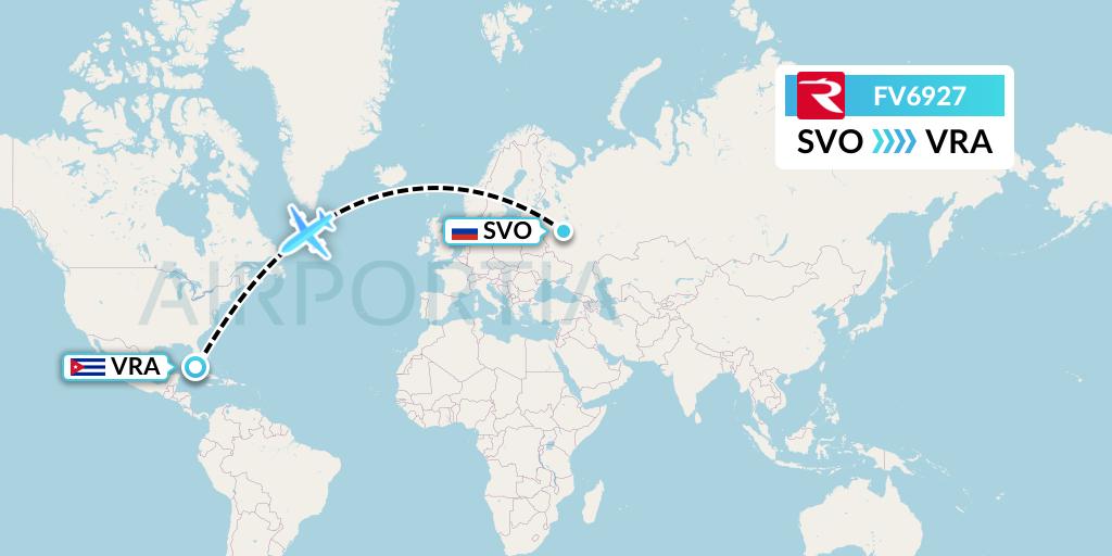FV6927 Rossiya Flight Map: Moscow to Varadero