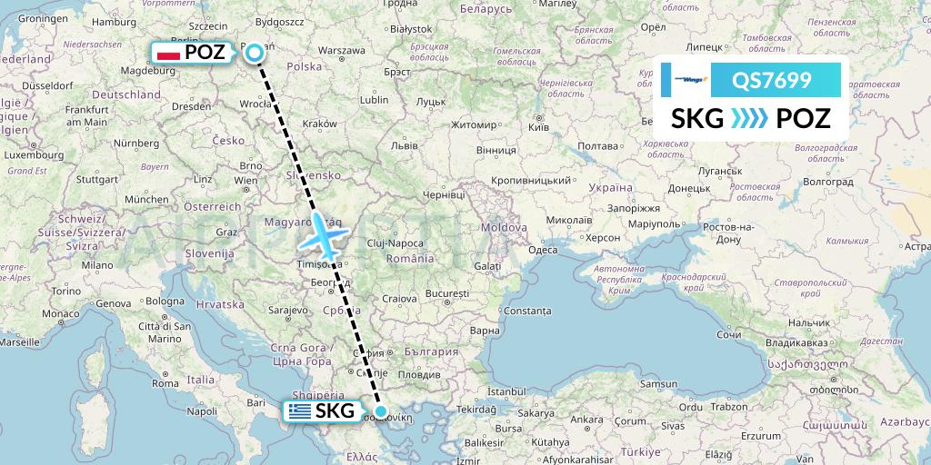 QS7699 Smartwings Flight Map: Thessaloniki to Poznan