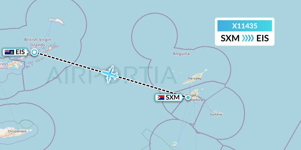 X11435 Nik Airways Flight Map: Sint Maarten to Beef Island