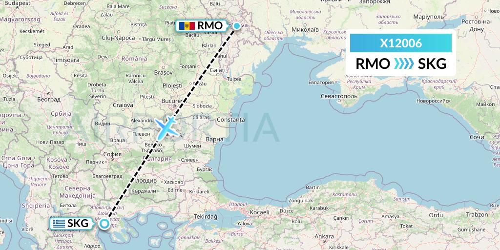 X12006 Nik Airways Flight Map: Chisinau to Thessaloniki