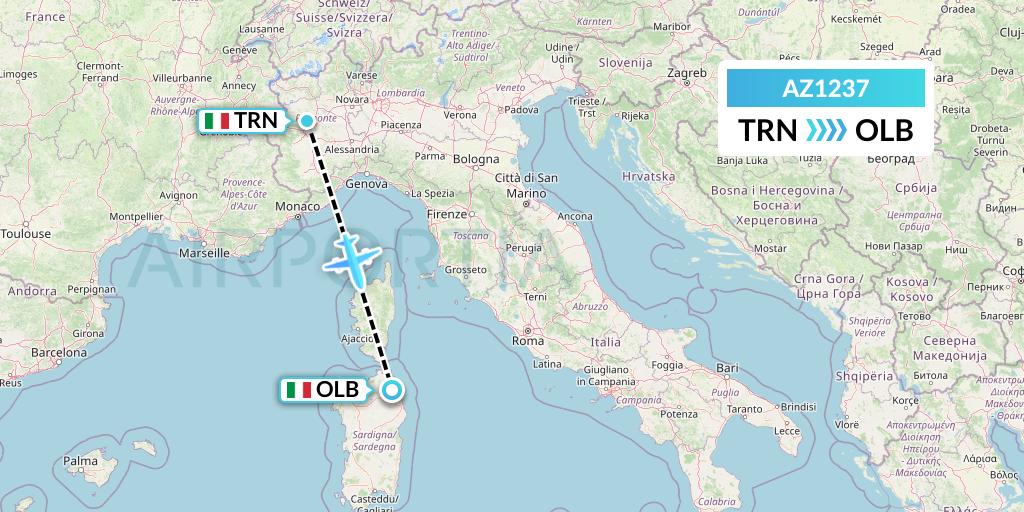 AZ1237 ITA Airways Flight Map: Turin to Olbia