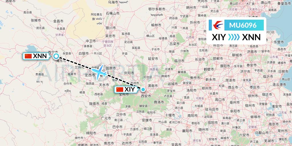MU6096 China Eastern Airlines Flight Map: Xi'an to Xining