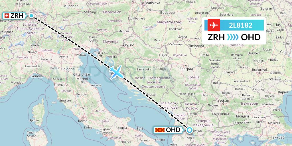 2L8182 Helvetic Airways Flight Map: Zurich to Ohrid