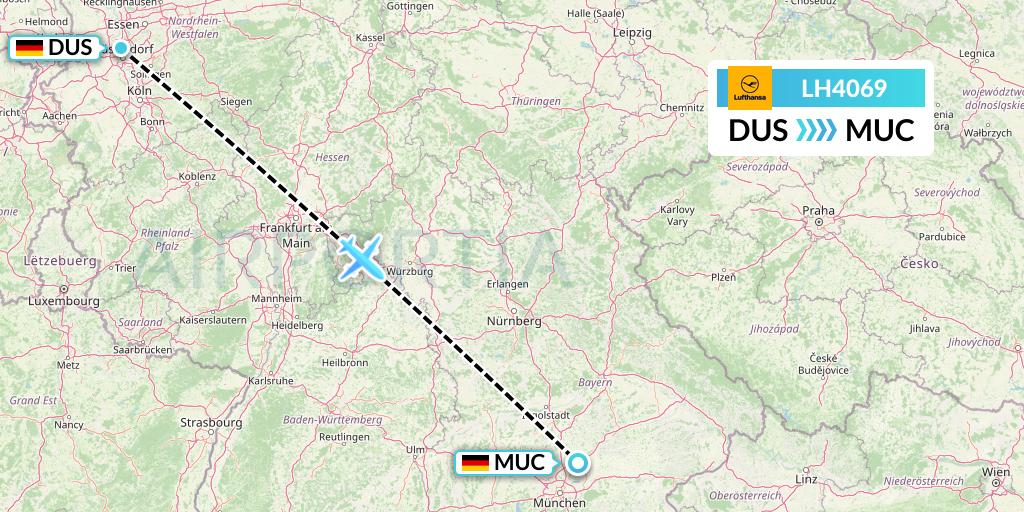 LH4069 Lufthansa Flight Map: Dusseldorf to Munich