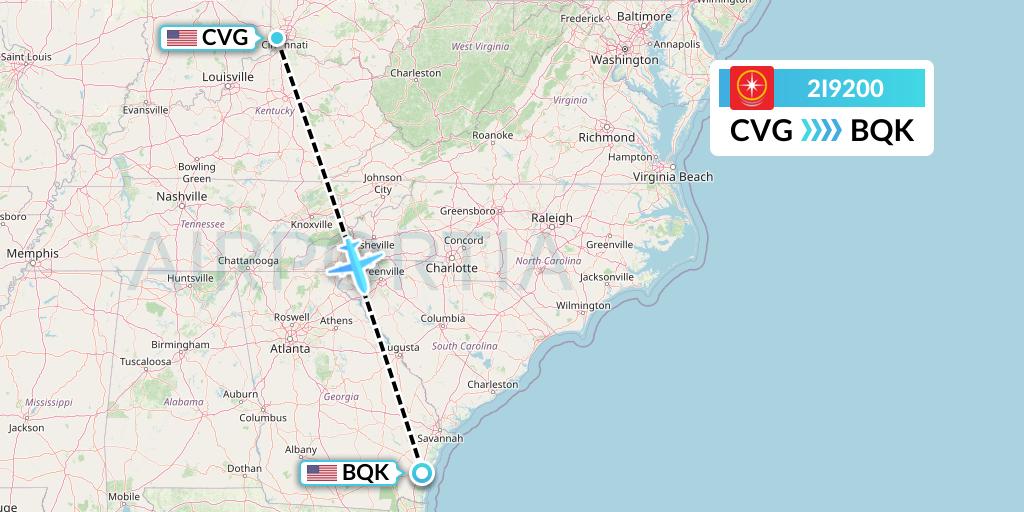 2I9200 Star Peru Flight Map: Cincinnati to Brunswick