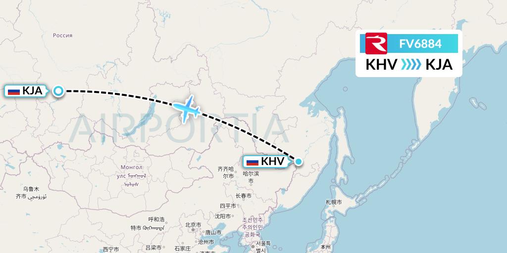 FV6884 Rossiya Flight Map: Khabarovsk to Krasnoyarsk
