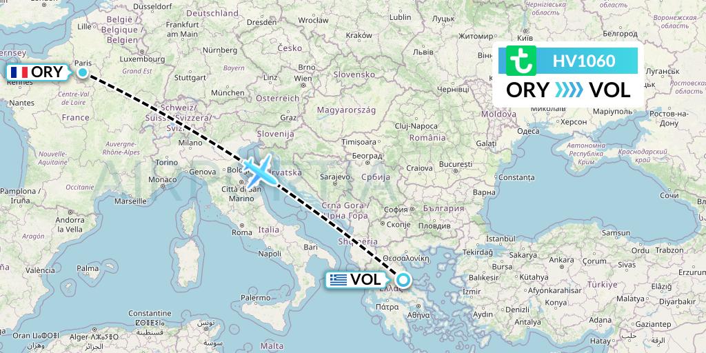 HV1060 Transavia Flight Map: Paris to Volos