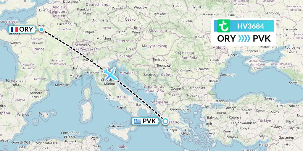 HV3684 Transavia Flight Map: Paris to Preveza