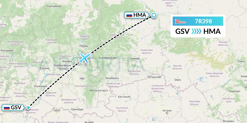 7R398 Rusline Flight Map: Saratov to Khanty-Mansiysk