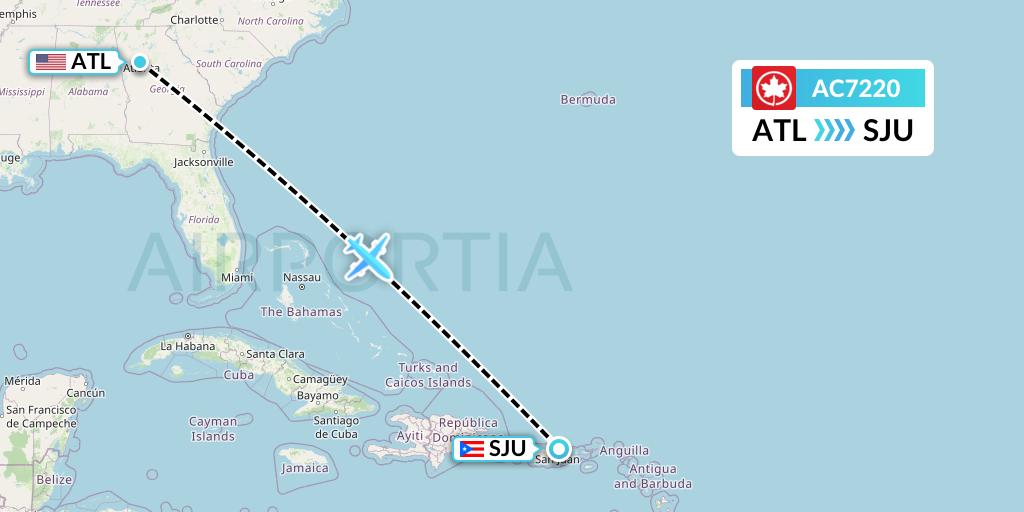 AC7220 Air Canada Flight Map: Atlanta to San Juan