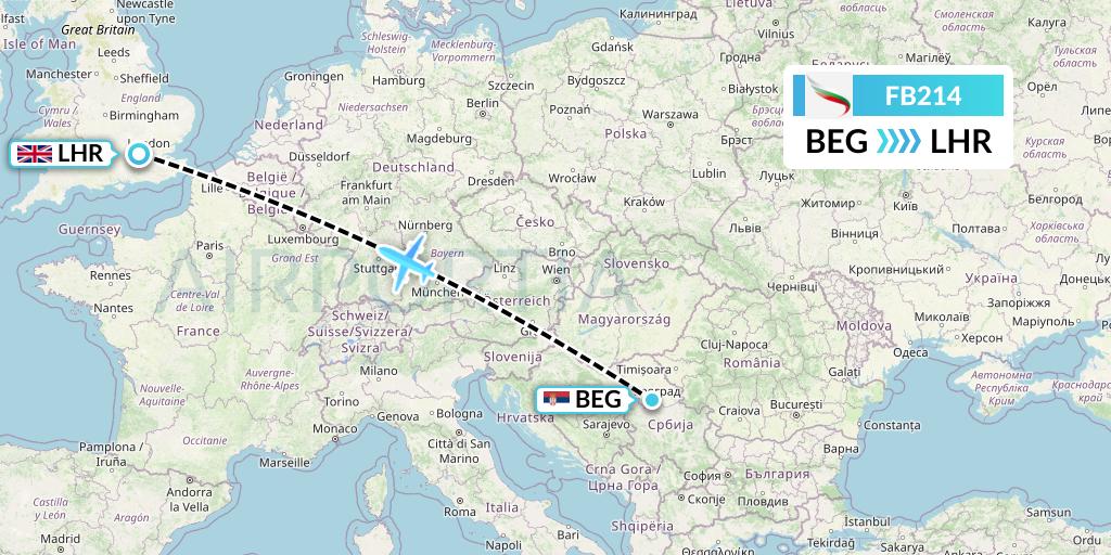 FB214 Bulgaria Air Flight Map: Belgrade to London