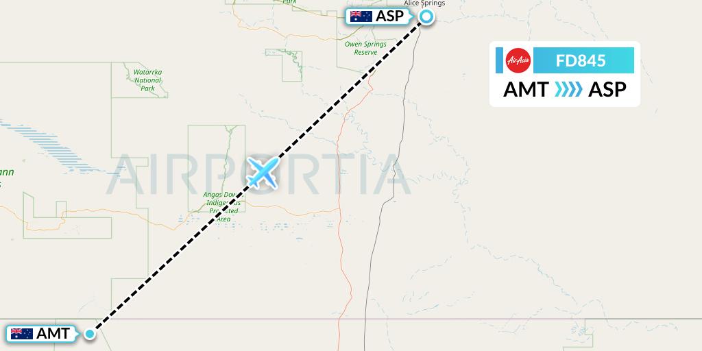 FD845 Thai AirAsia Flight Map: Australia to Alice Springs