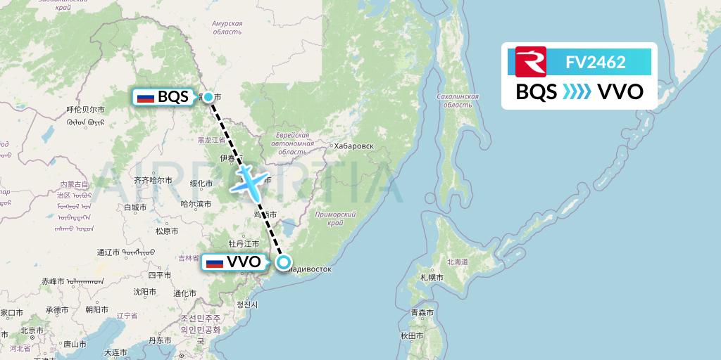 FV2462 Rossiya Flight Map: Blagoveshchensk to Vladivostok