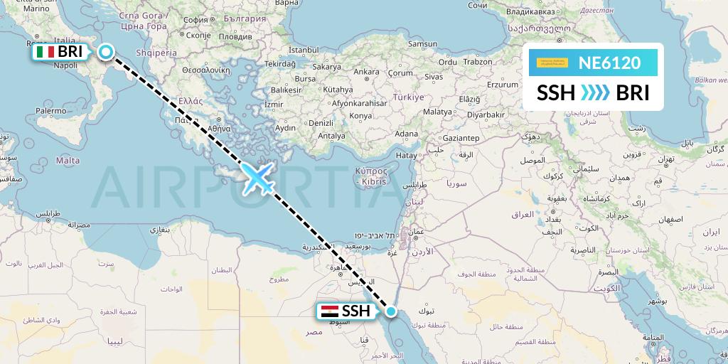 NE6120 Nesma Airlines Flight Map: Sharm el-Sheikh to Bari
