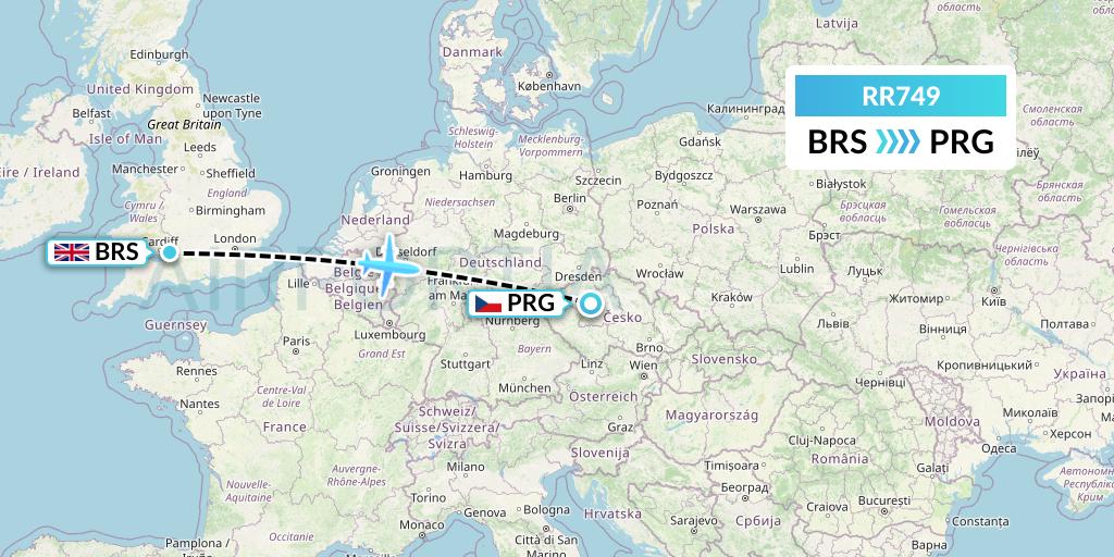 RR749 Royal Air Force Flight Map: Bristol to Prague