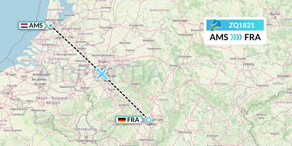 ZQ1821 Azman Air Flight Map: Amsterdam to Frankfurt
