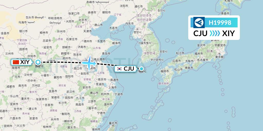 H19998 Hahn Air Systems Flight Map: Jeju to Xi'an