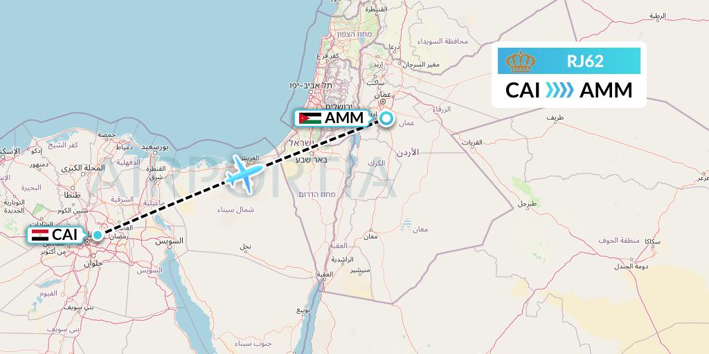 RJ62 Royal Jordanian Flight Map: Cairo to Amman