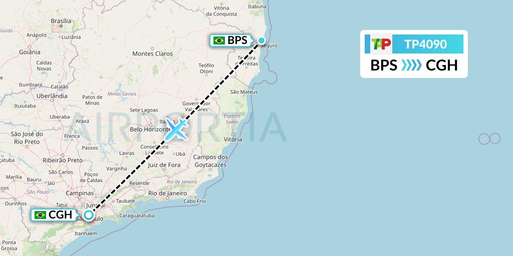 TP4090 TAP Portugal Flight Map: Porto Seguro to Sao Paulo