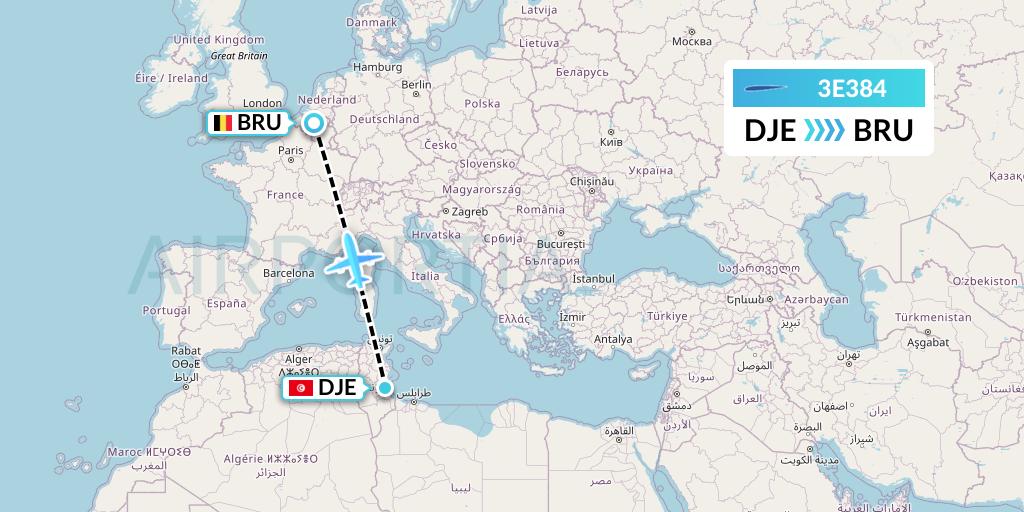 3E384 Air Choice One Flight Map: Djerba to Brussels