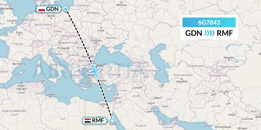 6G7843 Go2Sky Flight Map: Gdansk to Marsa Alam