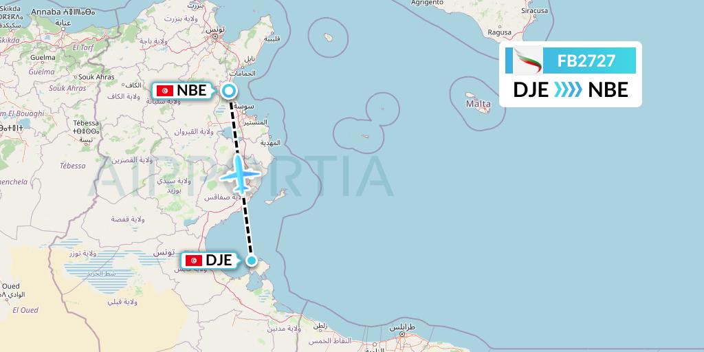 FB2727 Bulgaria Air Flight Map: Djerba to Enfidha