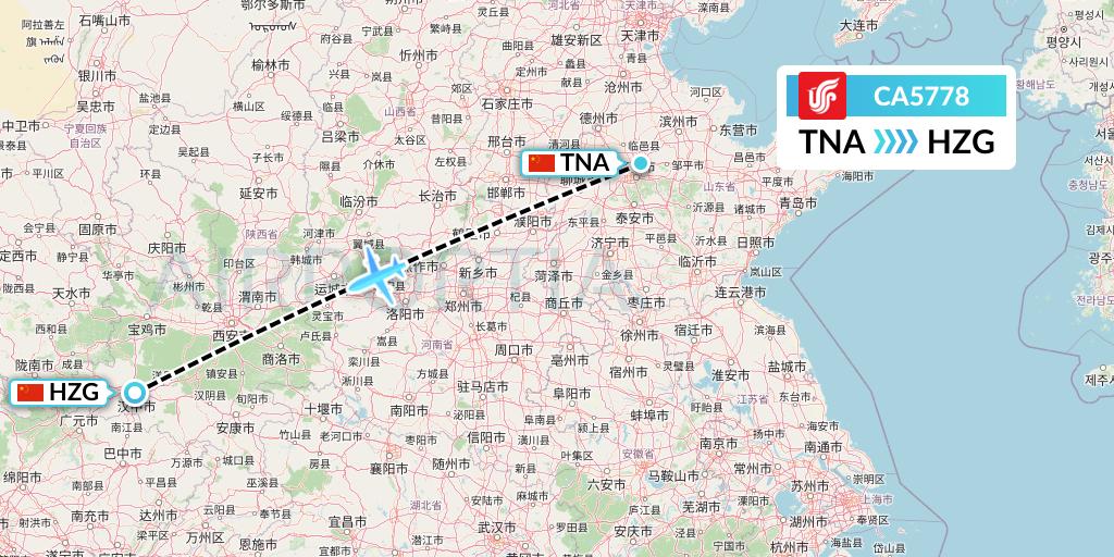 CA5778 Air China Flight Map: Jinan to Hanzhong