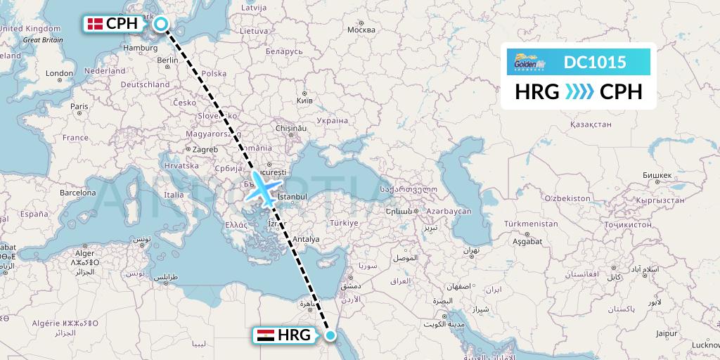 DC1015 Braathens Regional Flight Map: Hurghada to Copenhagen
