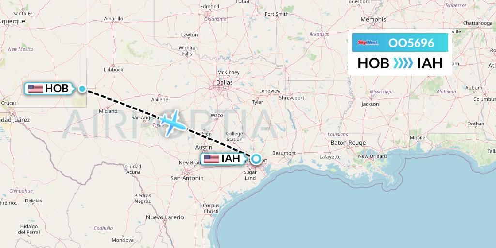 OO5696 SkyWest Airlines Flight Map: Hobbs to Houston