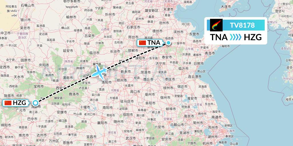 TV8178 Tibet Airlines Flight Map: Jinan to Hanzhong