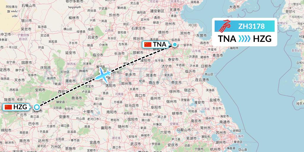 ZH3178 Shenzhen Airlines Flight Map: Jinan to Hanzhong