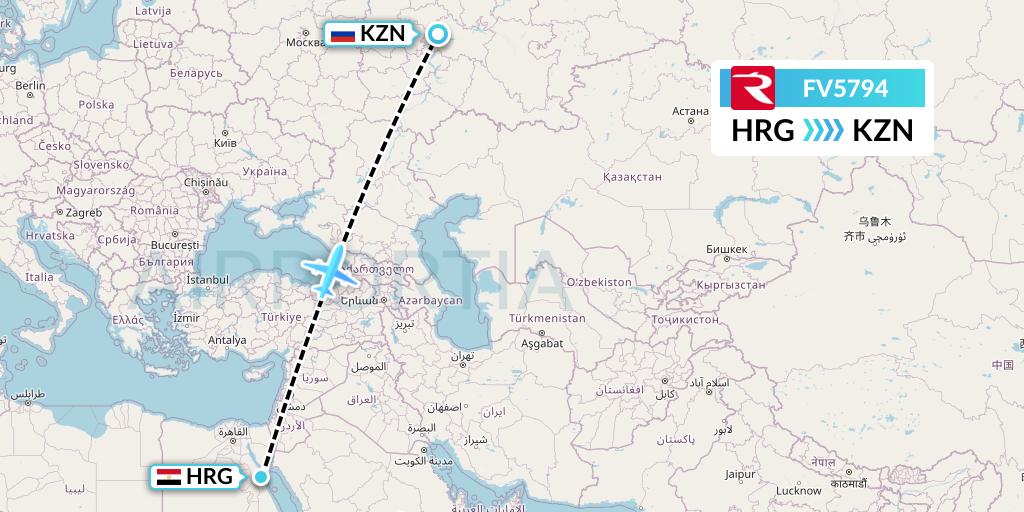 FV5794 Rossiya Flight Map: Hurghada to Kazan