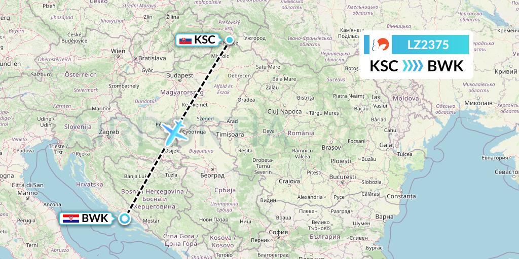 LZ2375 Air Link Flight Map: Kosice to Bol