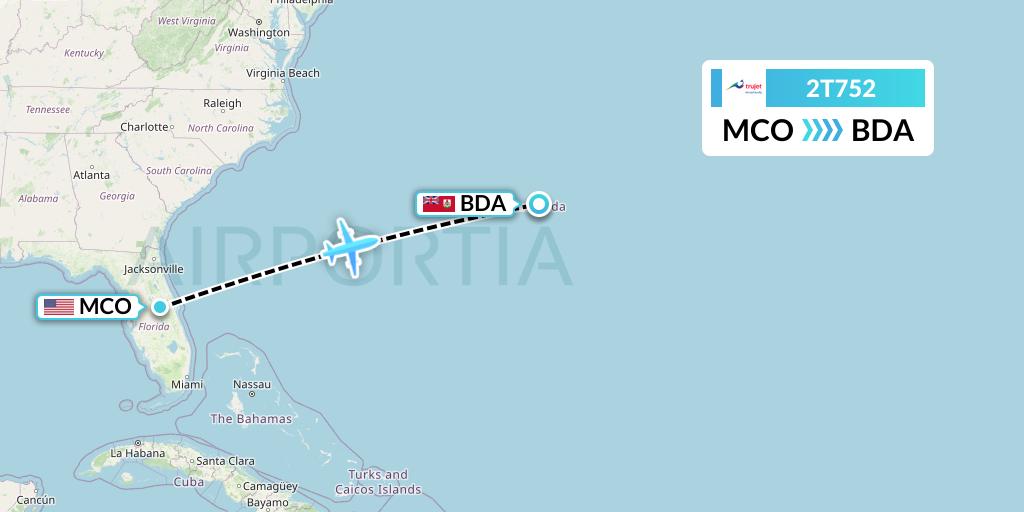 2T752 Trujet Flight Map: Orlando to Bermuda