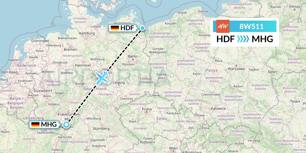 8W511 Fly AllWays Flight Map: Heringsdorf to Mannheim